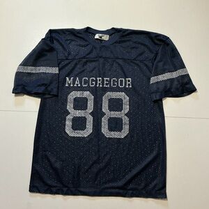 Vintage Macgregor 88 Navy Blue Striped Mesh Retro Short Sleeve Football Jersey